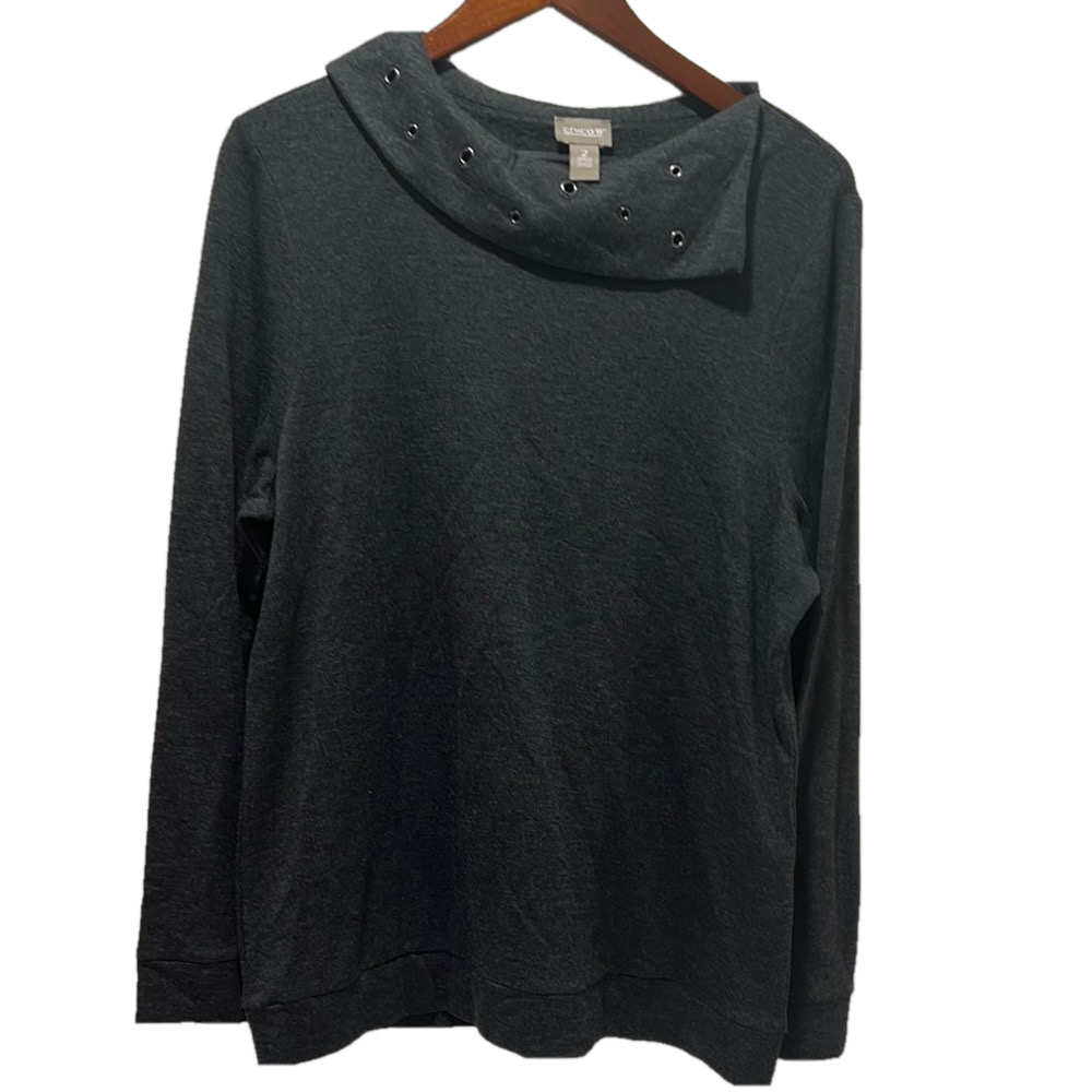Chico's Black Long Sleeve Top with Studded Collar size 2 GUC